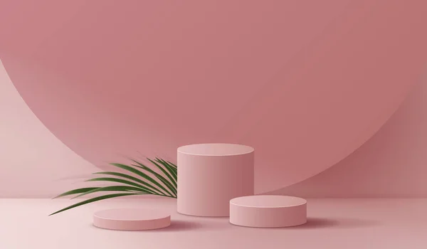 Minimaler Kosmetischer Rosafarbener Hintergrund Und Premium Podiumständer Für Produktpräsentation Branding — Stockvektor