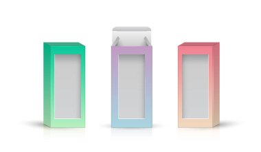 Ürün için ambalaj tasarım şablonunu ayarla. boş arkaplanda kutu paketleme şablonu. vektör tasarımı.