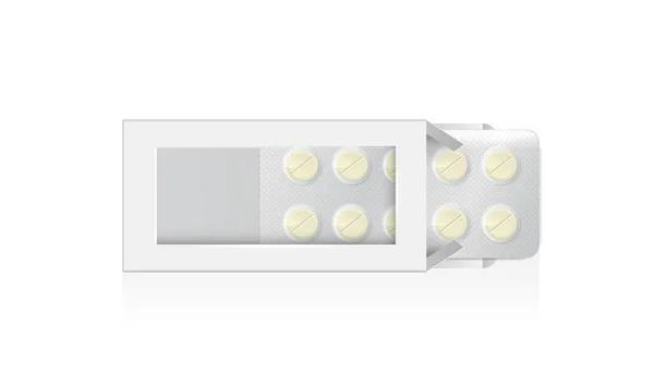 Medikamente Offener Weißer Schachtel Realistische Attrappe Von Apothekenverpackungen Runden Und — Stockvektor