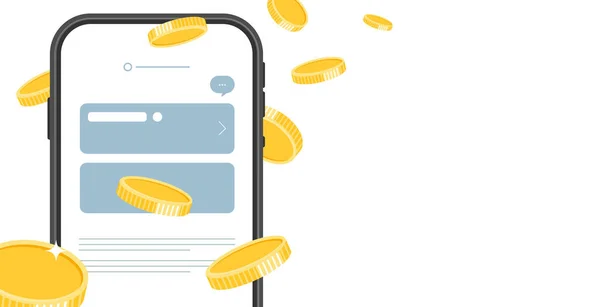 Digitales Geld Und Münzen Online Durch Mobiles Banking Smartphone Bezahlen — Stockvektor