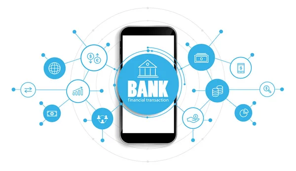 Bank Pénzügy Mobiltelefon Koncepció Szerint Digitális Csatlakozórendszer Pénzügyi Banki Technológia — Stock Vector