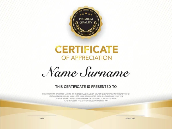 Plantilla Certificado Diploma Color Negro Dorado Con Imagen Vectorial Lujo — Vector de stock