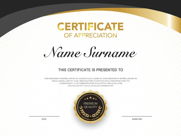 Modelo Certificado Diploma Cor Preta Dourada Com Imagem Vetorial Luxo —  Vetores de Stock