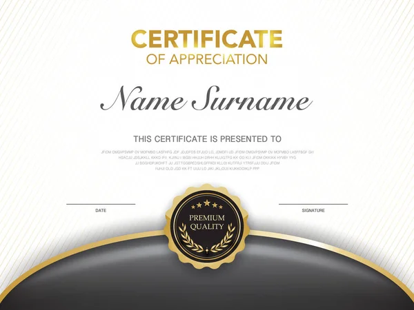 Modelo Certificado Diploma Cor Preta Dourada Com Imagem Vetorial Luxo —  Vetores de Stock