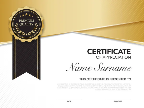 Modello Certificato Diploma Colore Nero Oro Con Immagine Vettoriale Lusso — Vettoriale Stock