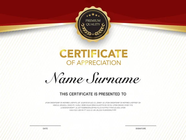 Modello Certificato Diploma Colore Rosso Oro Con Immagine Vettoriale Lusso — Vettoriale Stock