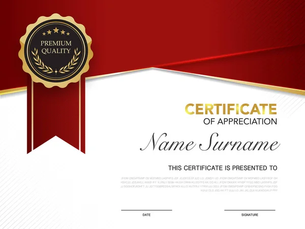 Modelo Certificado Diploma Vermelho Cor Dourada Com Imagem Vetorial Estilo —  Vetores de Stock
