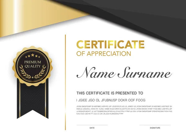 Modèle Certificat Diplôme Couleur Noire Avec Image Vectorielle Luxe Style — Image vectorielle