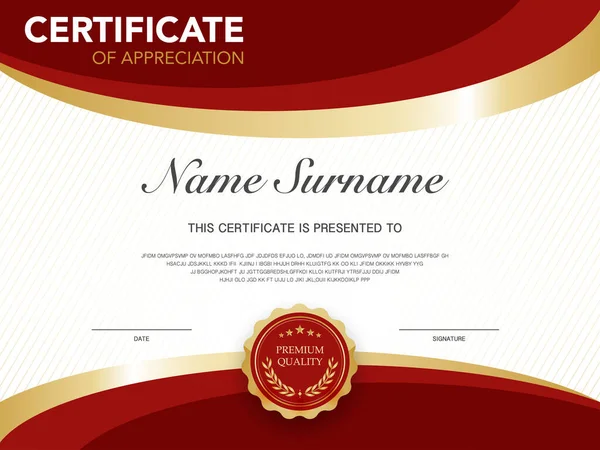 Conception Certificat Scolaire Pour Obtention Diplôme Décerner Diplôme Luxe Rouge — Image vectorielle