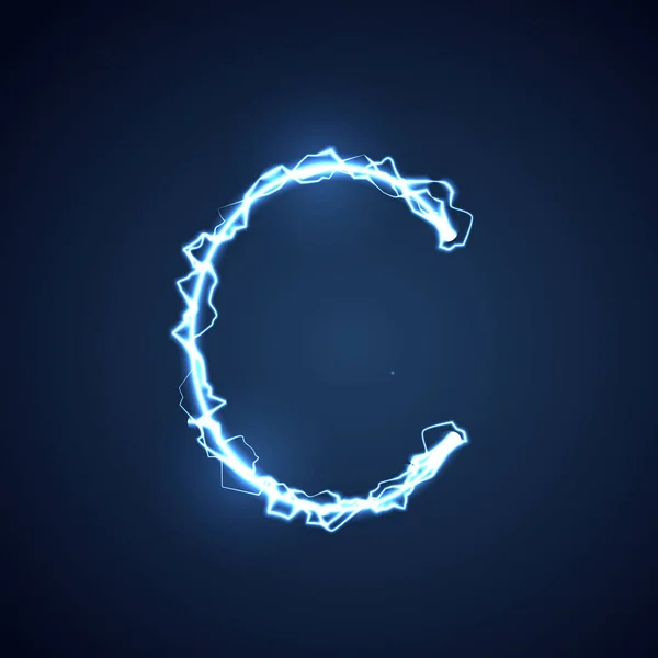 蓝色闪电型字母或字母表C 闪电和闪电或电动字体 在蓝色背景上发光发光效果 矢量设计 — 图库矢量图片