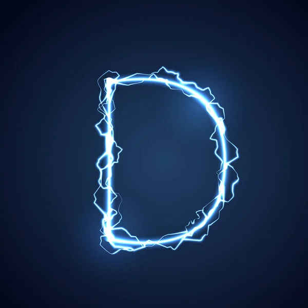 蓝色闪电型字母或字母表D 闪电和闪电或电动字体 在蓝色背景上发光发光效果 矢量设计 — 图库矢量图片