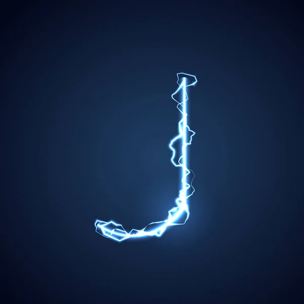 蓝色闪电型字母或字母J闪电和闪电或电动字体 在蓝色背景上发光发光效果 矢量设计 — 图库矢量图片