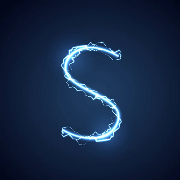 蓝色闪电型字母或字母S 闪电和闪电或电动字体 在蓝色背景上发光发光效果 矢量设计 — 图库矢量图片
