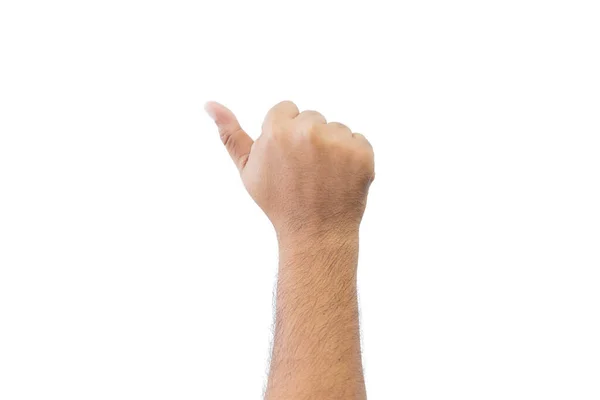 密室の男の手の後ろ 1本の指を示す開いた伸展した手は 白い背景に隔離されたグリーティングコピー空間で拡張された6番目の指を意味する テキストのスペース — ストック写真