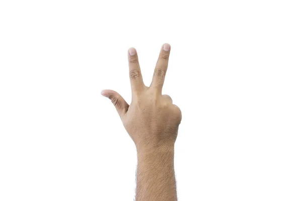 Detailní Záběr Hřbetě Ruky Otevřená Napřažená Ruka Ukazující Tři Prsty — Stock fotografie