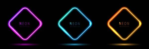 Set Van Gloeiende Neon Driehoek Verlichtingslijnen Roze Paars Blauw Groen — Stockvector