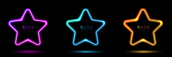 Zestaw Świecących Neonowych Linii Oświetlenia Gwiazdy Różowo Fioletowe Niebiesko Zielone — Wektor stockowy