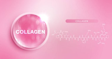 Su kolajeni pembesini ve yapısını bırakın. Vitamin çözeltisi kompleksi ve doğadan gelen kimyasal formül. Güzellik tedavisi, beslenme, cilt bakımı. Kozmetik için tıbbi ve bilimsel kavramlar. vektör.