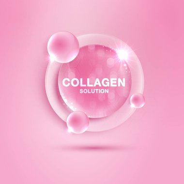 Su kolajeni pembesini ve yapısını bırakın. Vitamin çözeltisi kompleksi ve doğadan gelen kimyasal formül. Güzellik tedavisi, beslenme, cilt bakımı. Kozmetik için tıbbi ve bilimsel kavramlar. vektör.