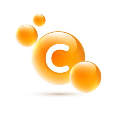 C vitamini portakalı ve yapısını bırakın. Vitamin çözeltisi kompleksi ve doğadan gelen kimyasal formül. Güzellik tedavisi, beslenme, cilt bakımı. Kozmetik için tıbbi ve bilimsel kavramlar.