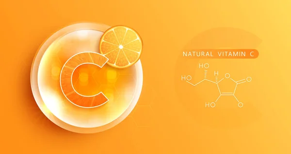 Largue Água Vitamina Laranja Estrutura Complexo Solução Vitamínica Com Fórmula — Vetor de Stock