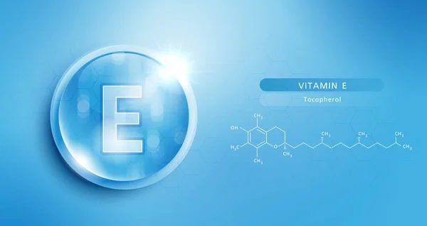Água Gota Vitamina Azul Estrutura Complexo Solução Vitamínica Com Fórmula — Vetor de Stock