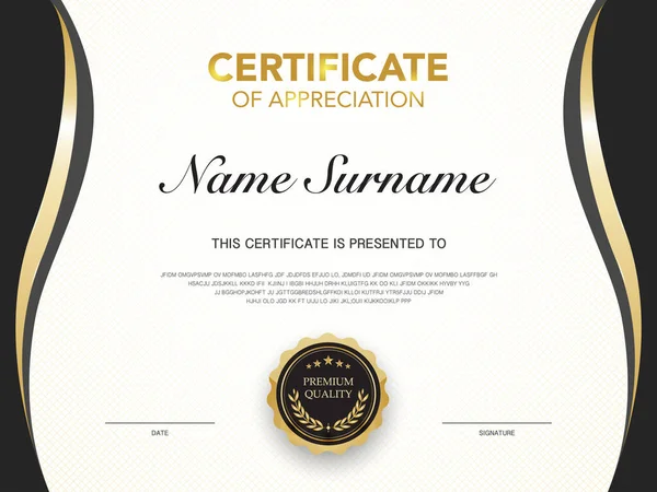 Сертификат Достижения Шаблон Черно Золотой Цвет Роскошью Современный Стиль Векторного — стоковый вектор