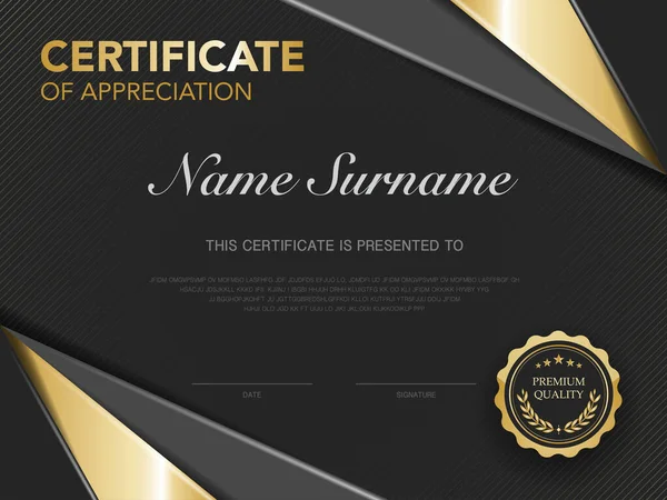 Certificado Logro Plantilla Color Negro Oro Con Imagen Vectorial Lujo — Vector de stock