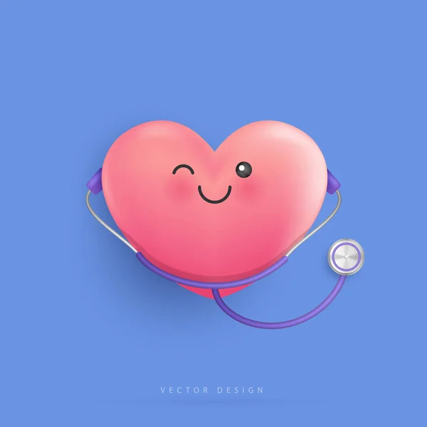 Personaje Del Corazón Dibujos Animados Estetoscopio Médico Médico Para Atención — Vector de stock