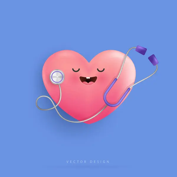 Personaje Del Corazón Dibujos Animados Estetoscopio Médico Médico Para Atención — Vector de stock