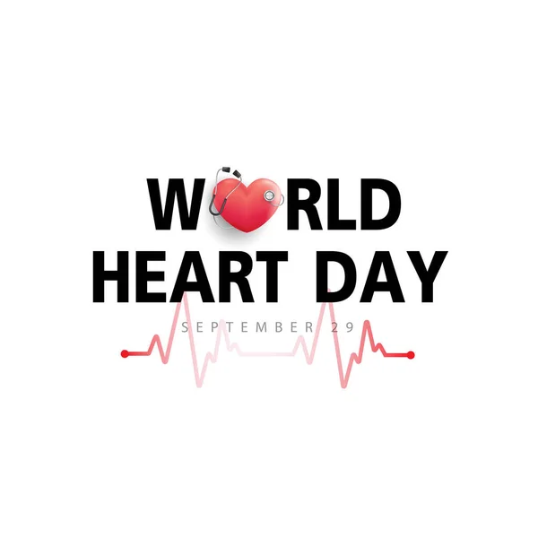 Conceito Dia Mundial Coração Estetoscópio Com Forma Coração Linha Batimento —  Vetores de Stock