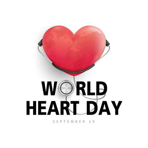 World Heart Day Concept Stethoscope Heart Shape Heartbeat Line Heart — Stock Vector
