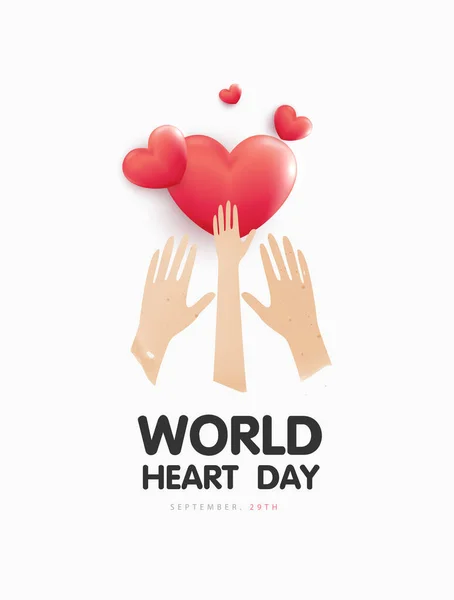 Día Mundial Del Corazón Concepto Manos Estetoscopio Con Forma Corazón — Vector de stock