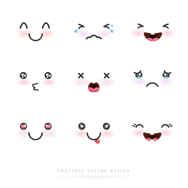 Cartoon emotions cute faces. eyes and mouths japanese emoticon in in different expressions. expression anime character and different emotion mood, happy, sad, smile face. comic line art vector design.