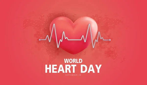 Conceito Dia Mundial Coração Batimento Cardíaco Com Linha Pulso Monitor —  Vetores de Stock