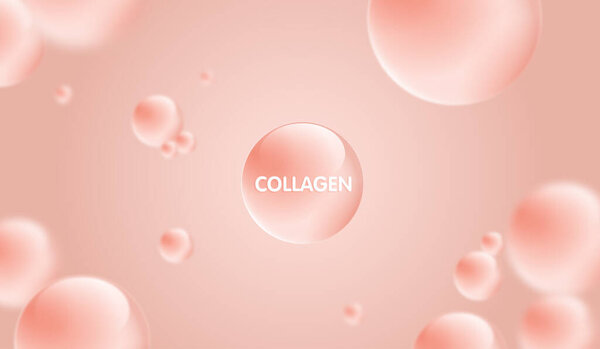 Drop water collagen pink and structure. vitamin solution complex with chemical formula from nature. beauty treatment nutrition skin care design. medical and scientific concepts for cosmetic. vector.