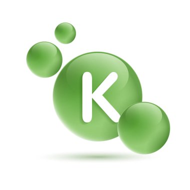 K vitamini yeşili ve yapısını bırakın. Vitamin çözeltisi kompleksi ve doğadan gelen kimyasal formül. Güzellik tedavisi, beslenme, cilt bakımı. Kozmetik için tıbbi ve bilimsel kavramlar. vektör.