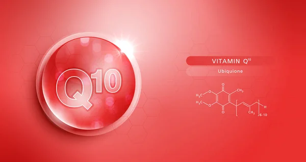 Gota Água Q10 Estrutura Complexo Solução Vitamínica Com Fórmula Química —  Vetores de Stock