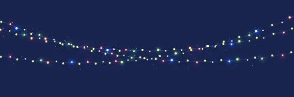 Noel ışıkları elementleri tasarlar. Mavi arka planda Noel tatili için parlayan ışıklar. Çelenkler, Noel partisi süslemeleri. vektör tasarımı.