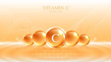 C vitamini C vitamini ve krem kolajen kompleksi serumdan elde edilir. Cilt bakımı vitaminleri. Doğal cilt bakımı kozmetik kolajeni uyarır. vektör tasarımı.