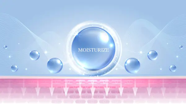Hydratační Krém Kyselina Hyaluronová Modrém Pozadí Péče Pokožku Kapkami Vody Vektorová Grafika