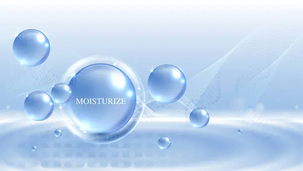 润肤霜和透明质酸 蓝色底色 水滴护肤被吸收到皮肤和细胞中 使用广告 医学和科学概念 免版税图库插图