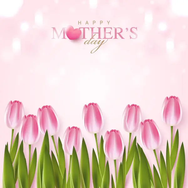 Happy Mother Day Beautiful Flowers Tulips Hearts Pink Background Illustration Stock Vector