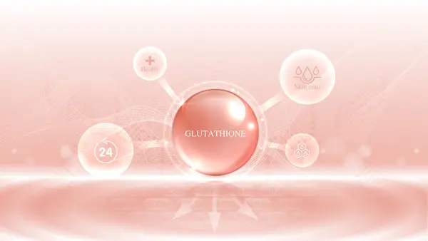 谷胱甘肽血清通过化妆品广告滴在粉色皮肤细胞上 健康的生活 医疗和膳食补充剂 天然护肤化妆品刺激胶原蛋白 矢量设计 矢量图形