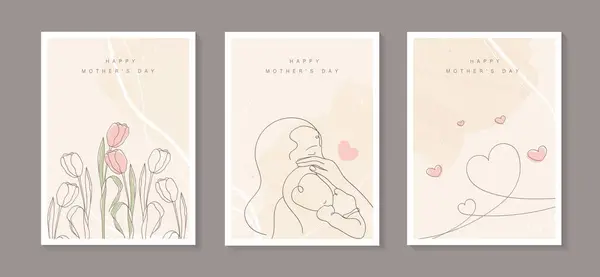 Happy Mother Day Line Art Child Hands Flowers Hearts Mom Royalty Free Stock Illustrations