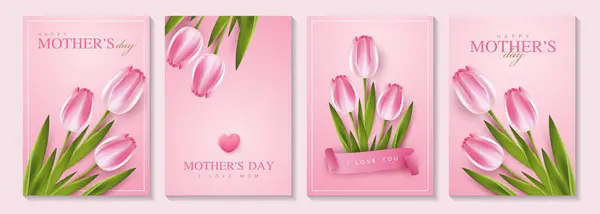 Happy Mother Day Beautiful Flowers Tulips Hearts Illustration Greeting Card Royalty Free Stock Vectors