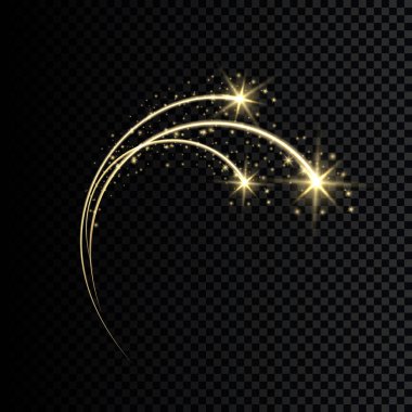 Parlayan yıldızların patlaması, yanıp sönen ışıklar. Siyah arka planda farklı ışık efektlerinin toplanması. Saydam lens parlamaları ve aydınlatma efektleri. vektör tasarımı.
