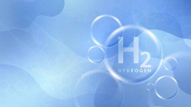 Hidrojen H2 üretimi. Yenilenebilir enerji kaynağı. Yenilenebilir Eko enerji. Hidrojen enerjisi, şeffaf tarzda su molekülü ile yenilenebilir elektrikten güç alır. vektör tasarımı.