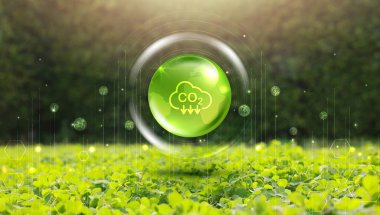 Baloncuklardaki karbondioksit veya karbon konseptini azalt. Temiz enerji kullanan ve küresel ısınmayı sınırlayan CO2 salınımı. Gezegenimizi, dünya çevresini, dünya gününü kurtarın. sürdürülebilir kalkınma ve yeşil iş. 