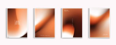 Gradyan arka plan vektör kümesi. yumuşak turuncu, kahverengi ve beyaz tonlar, modern akışkan doku tasarımı konsepti. Uygulama, web tasarımı, web sayfaları, afişler, tebrik kartları için soyut bir arkaplan. Vektör tasarımı.
